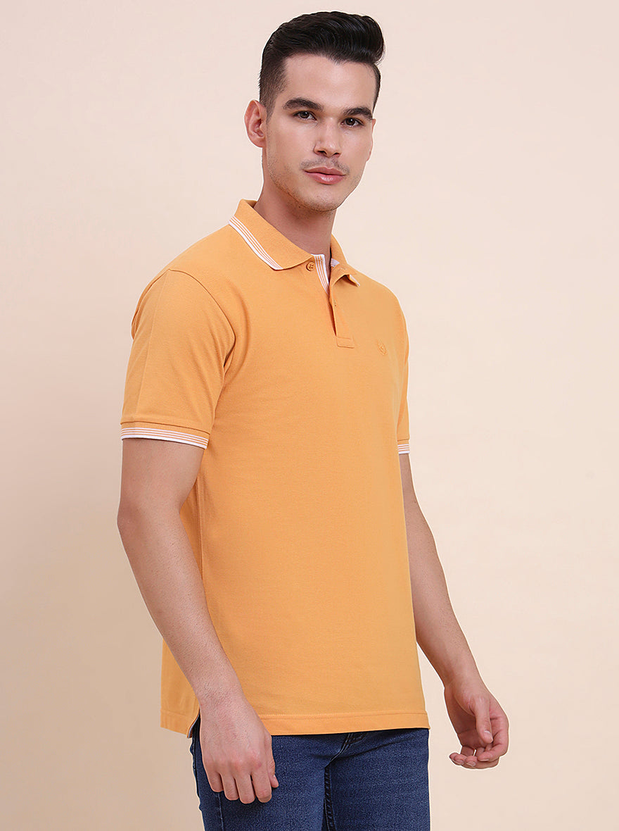 Mustard Solid Slim Fit Polo T-Shirt | Greenfibre
