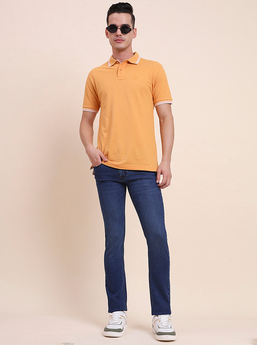 Mustard Solid Slim Fit Polo T-Shirt | Greenfibre