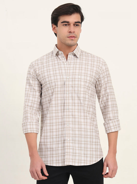 Brown Checked Slim Fit Semi Casual Shirt | Greenfibre