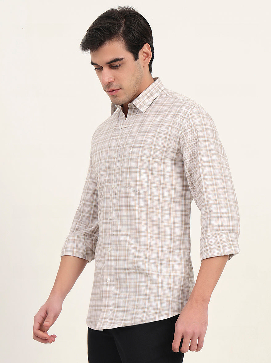Brown Checked Slim Fit Semi Casual Shirt | Greenfibre