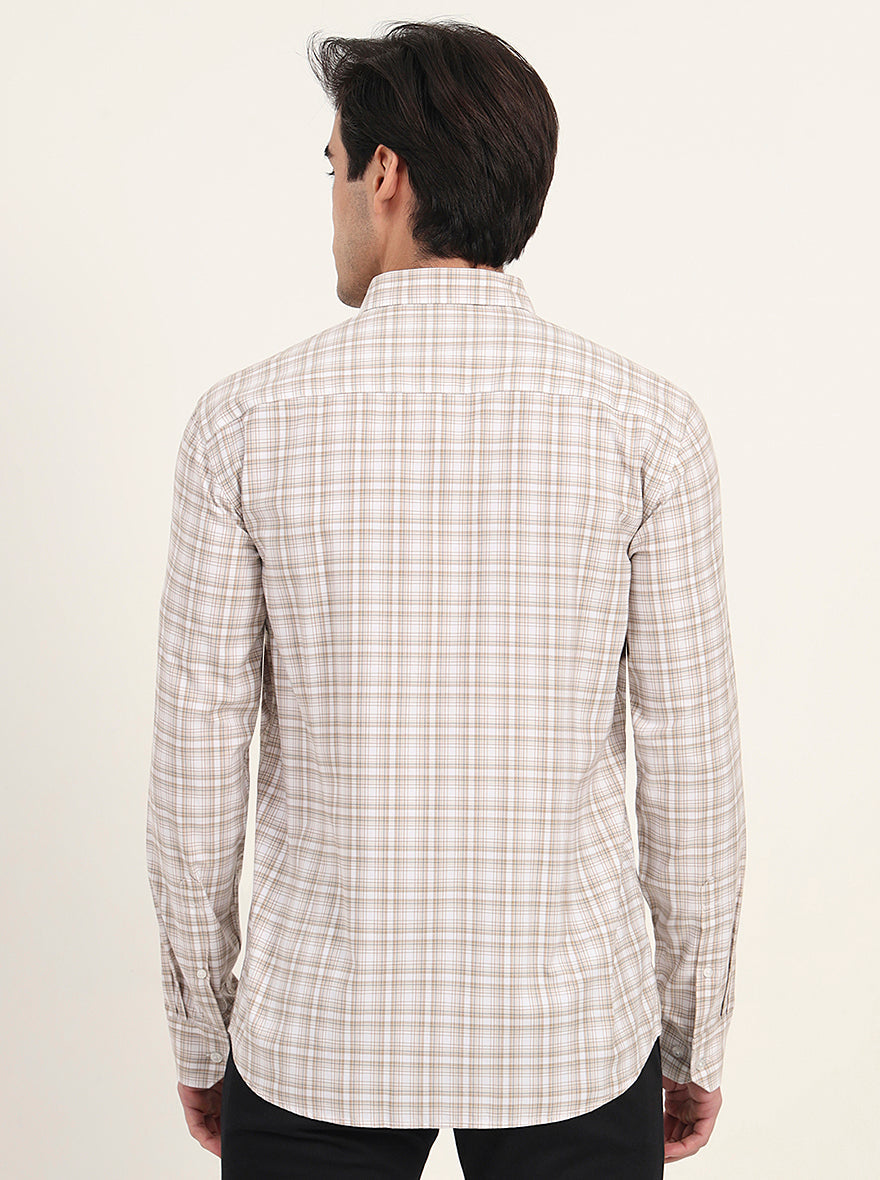 Brown Checked Slim Fit Semi Casual Shirt | Greenfibre