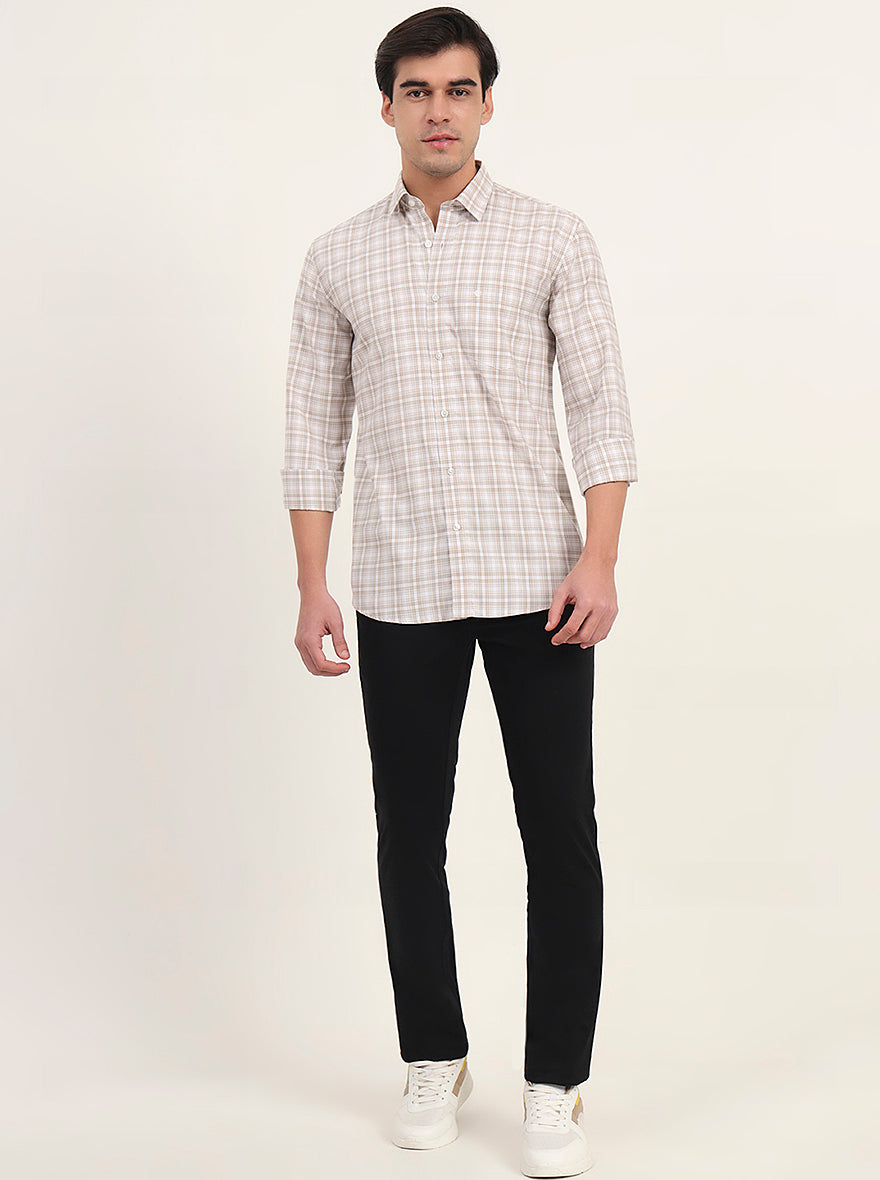 Brown Checked Slim Fit Semi Casual Shirt | Greenfibre