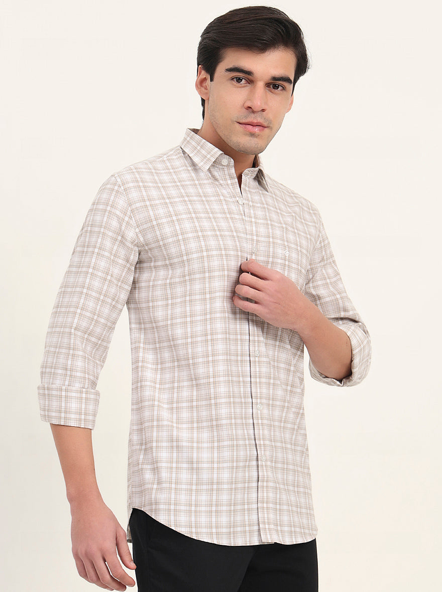 Brown Checked Slim Fit Semi Casual Shirt | Greenfibre