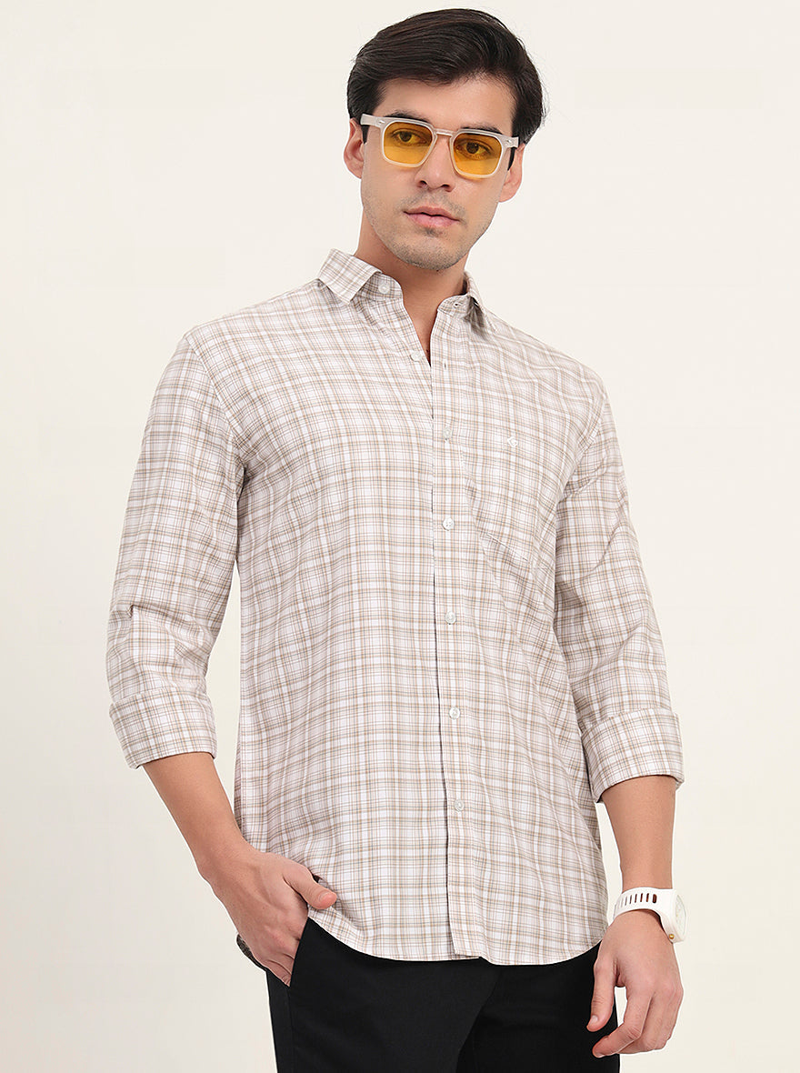 Brown Checked Slim Fit Semi Casual Shirt | Greenfibre