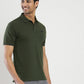 Olive Green Solid Slim Fit Polo T-Shirt | Greenfibre