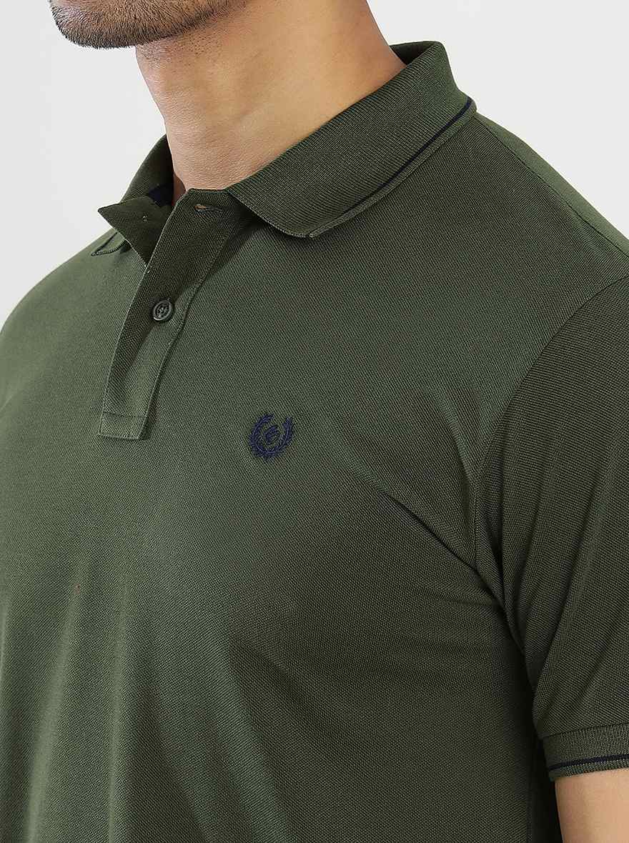 Olive Green Solid Slim Fit Polo T-Shirt | Greenfibre