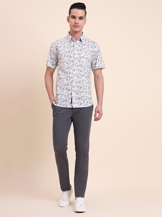 White Printed Slim Fit Casual Shirt | Greenfibre
