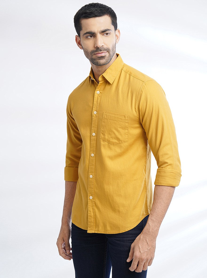 Yellow Solid Slim Fit Casual Shirt | Greenfibre