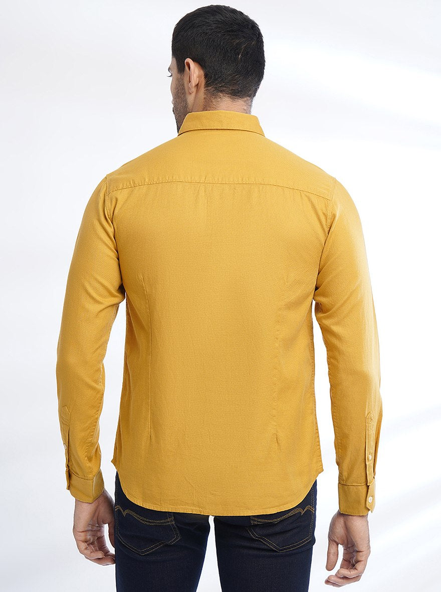 Yellow Solid Slim Fit Casual Shirt | Greenfibre