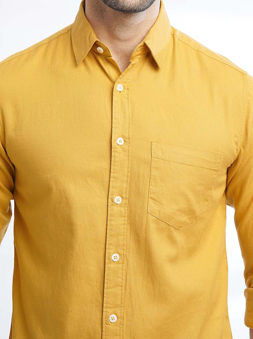 Yellow Solid Slim Fit Casual Shirt | Greenfibre