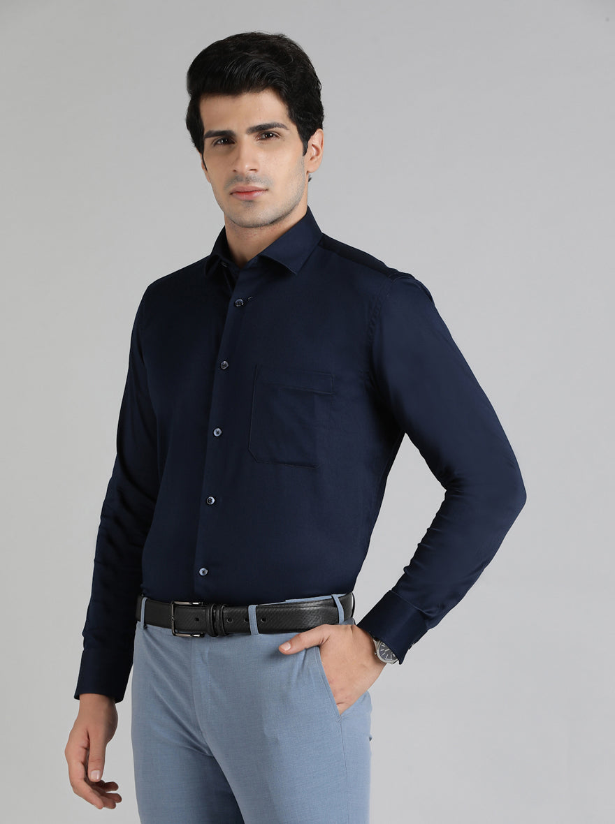 Navy Blue Solid Slim Fit Party Wear Shirt | Greenfibre