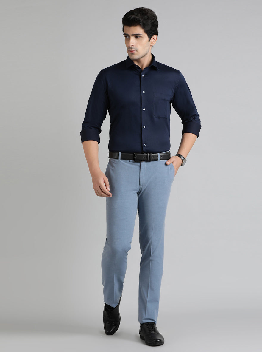 Navy Blue Solid Slim Fit Party Wear Shirt | Greenfibre