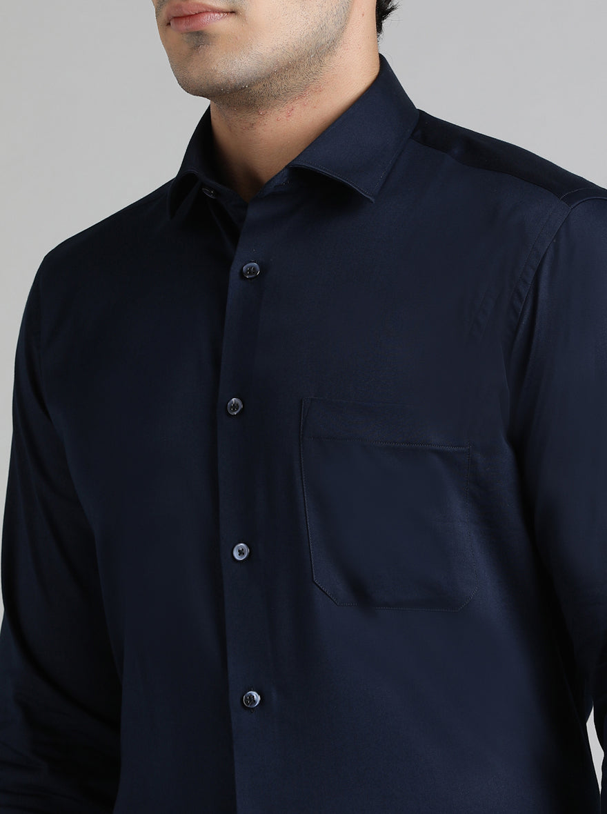Navy Blue Solid Slim Fit Party Wear Shirt | Greenfibre