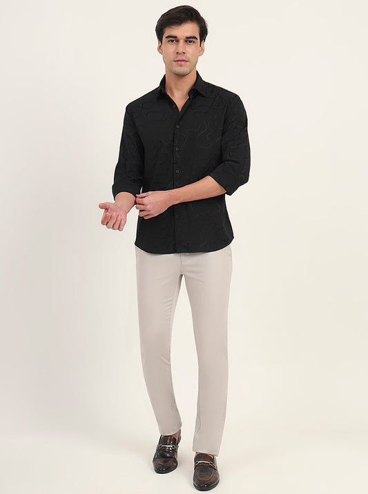 Black Printed Slim Fit Casual Shirt | Greenfibre