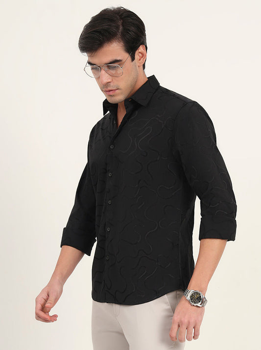 Black Solid Slim Fit Casual Shirt | Greenfibre