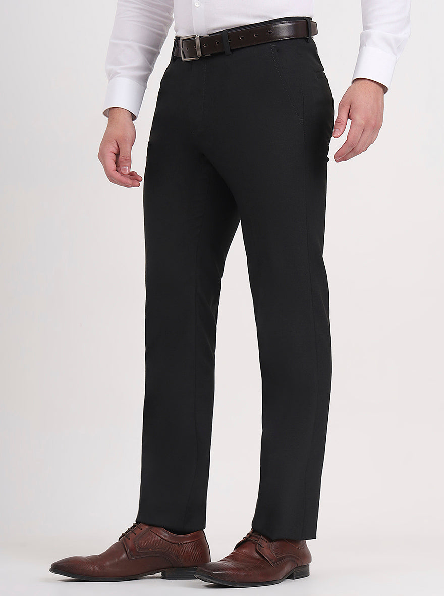 Black Solid Slim Fit Formal Trouser | Greenfibre