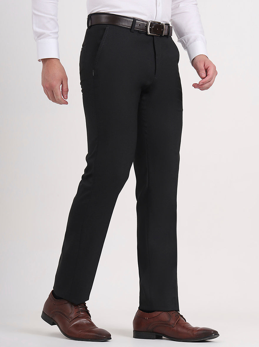 Black Solid Slim Fit Formal Trouser | Greenfibre