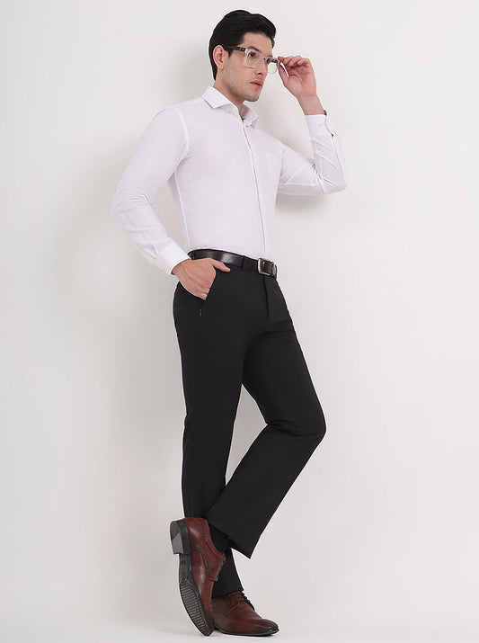 Black Solid Slim Fit Formal Trouser | Greenfibre