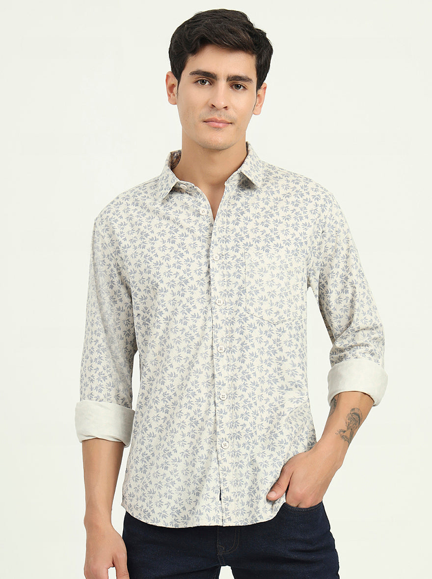 Grey Printed Slim Fit Casual Shirt | Greenfibre