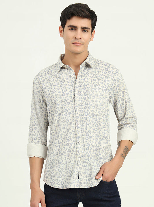 Grey Printed Slim Fit Casual Shirt | Greenfibre