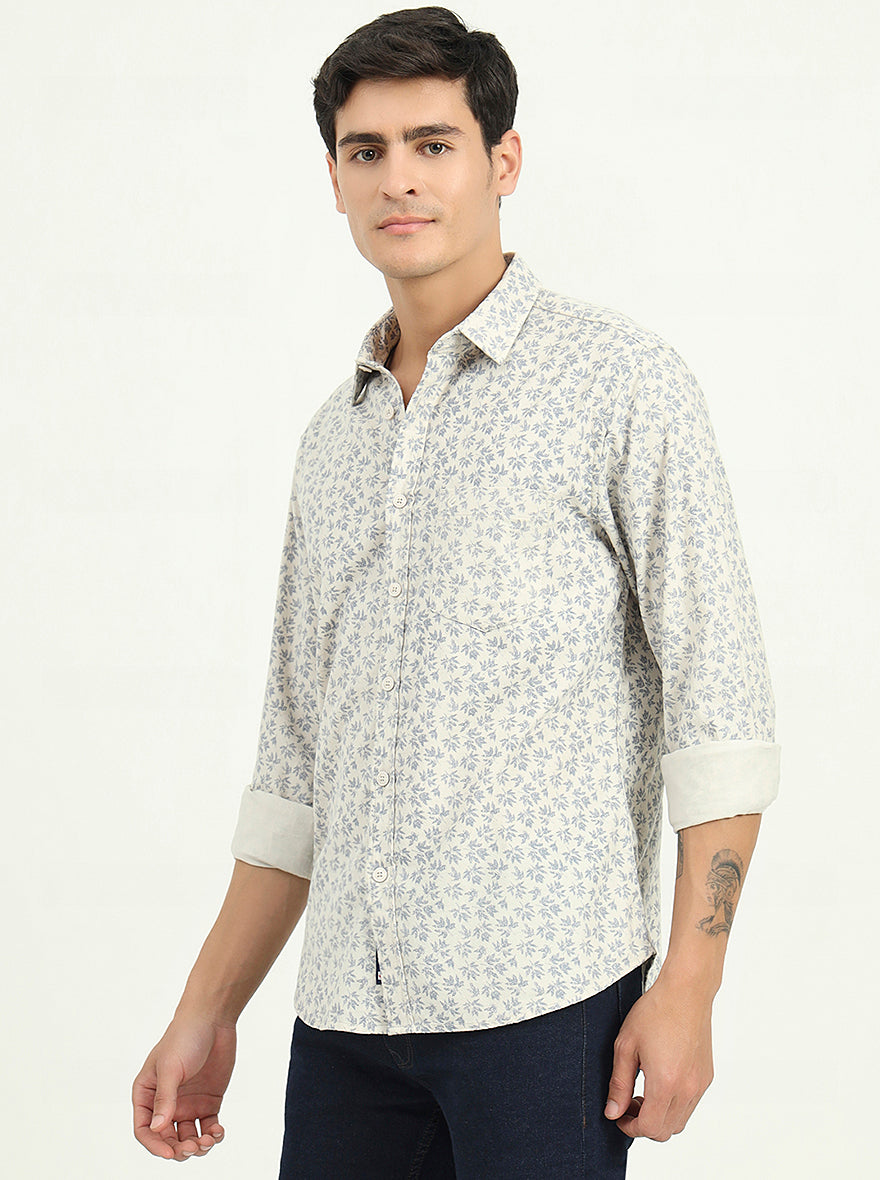 Grey Printed Slim Fit Casual Shirt | Greenfibre