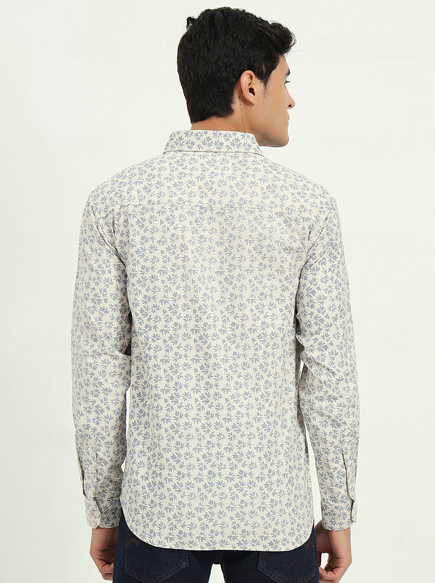 Grey Printed Slim Fit Casual Shirt | Greenfibre
