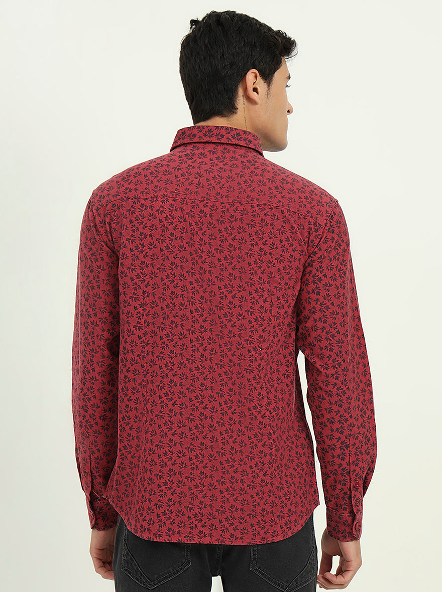 Maroon Printed Slim Fit Casual Shirt | Greenfibre