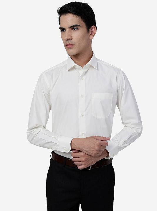 Cream Solid Slim Fit Formal Shirt | Greenfibre