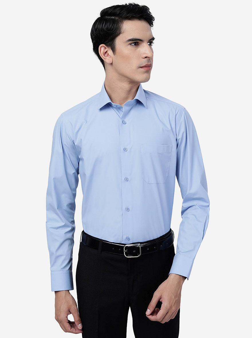 Sky Blue Solid Slim Fit Formal Shirt | Greenfibre