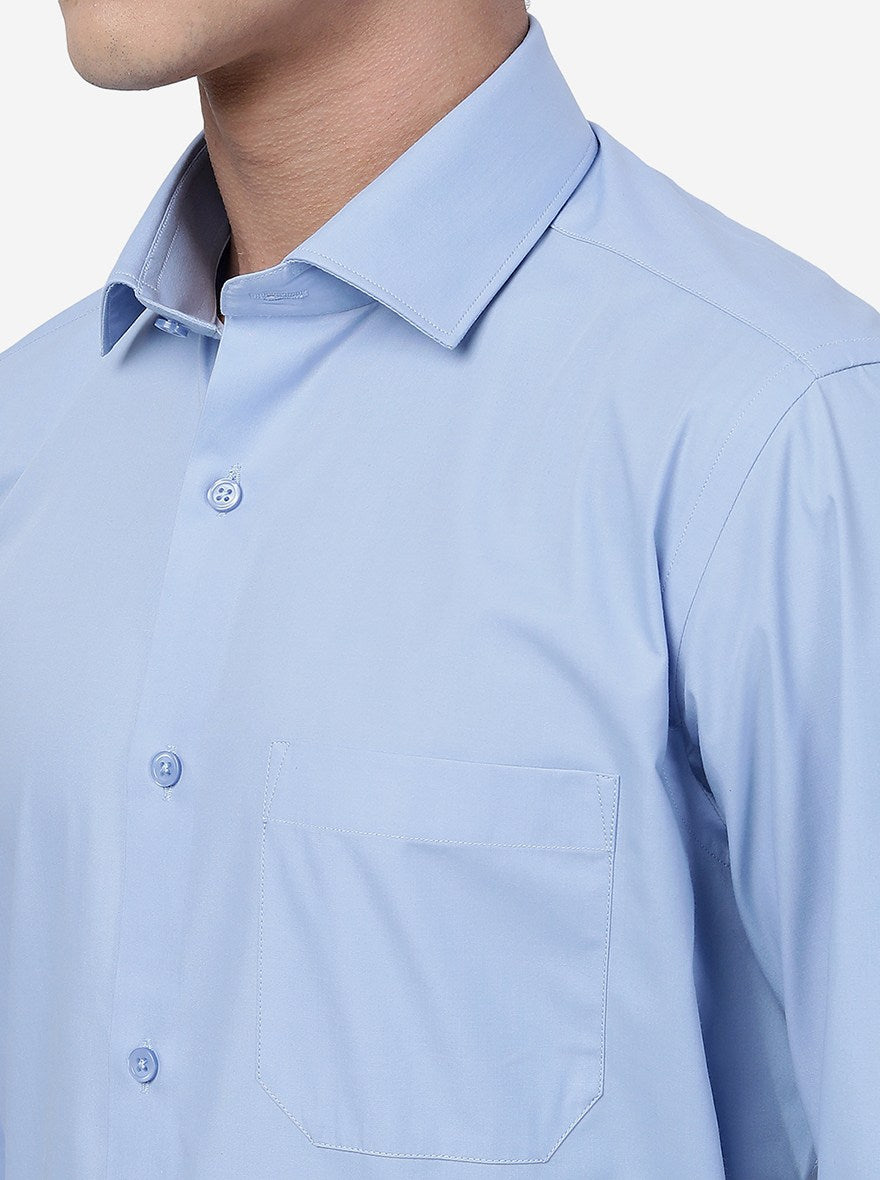 Sky Blue Solid Slim Fit Formal Shirt | Greenfibre