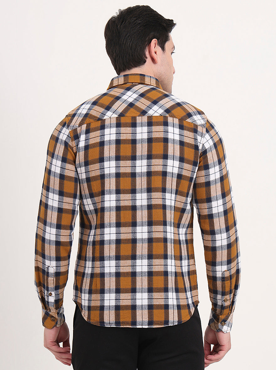 Orange & White Checked Slim Fit Casual Shirt | Greenfibre