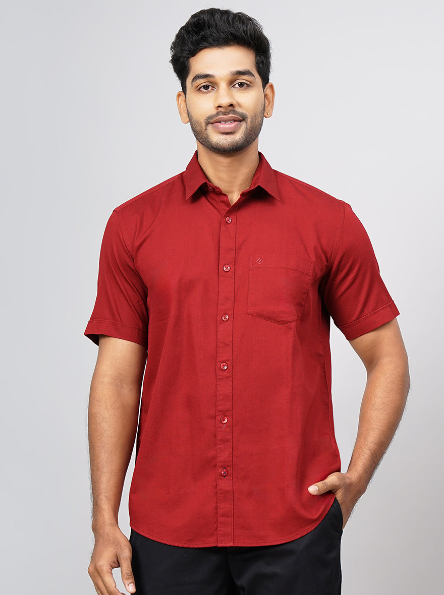 Red Solid Smart Fit Semi Casual Shirt | Greenfibre