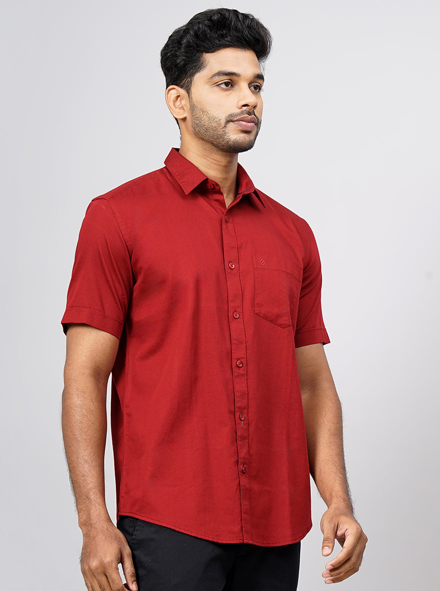 Red Solid Smart Fit Semi Casual Shirt | Greenfibre