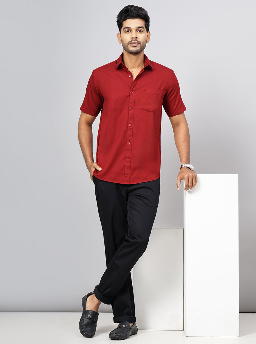 Red Solid Smart Fit Semi Casual Shirt | Greenfibre