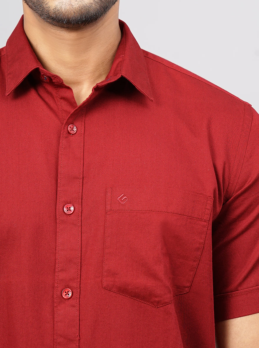 Red Solid Smart Fit Semi Casual Shirt | Greenfibre