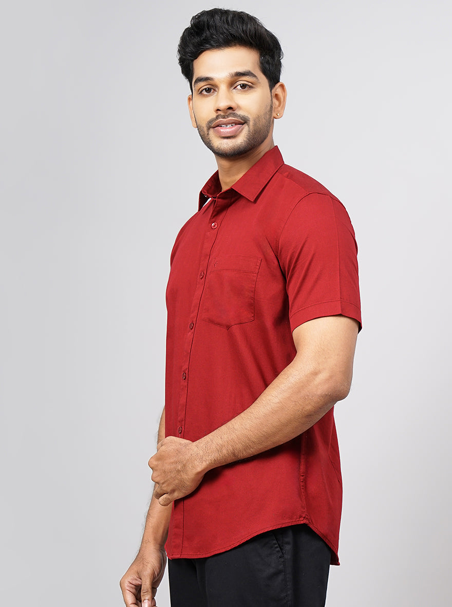 Red Solid Smart Fit Semi Casual Shirt | Greenfibre