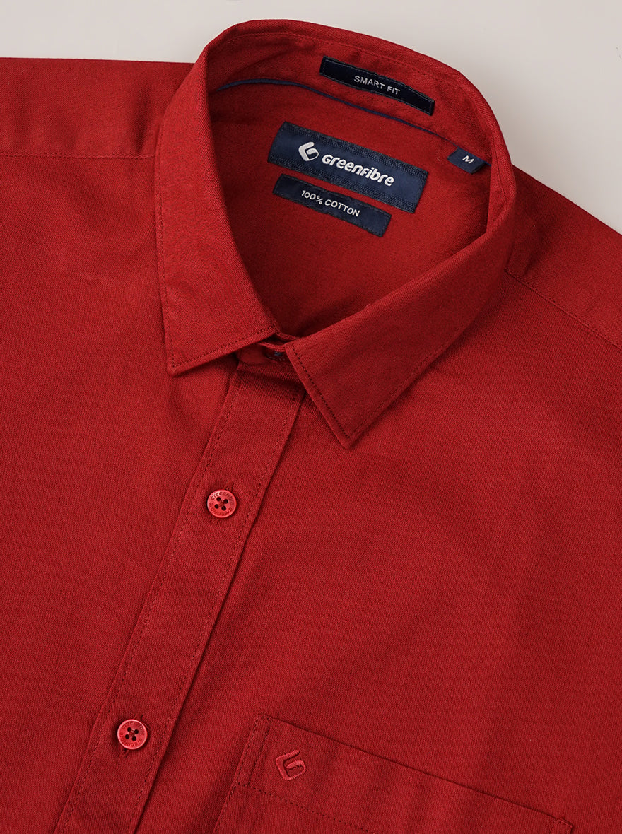 Red Solid Smart Fit Semi Casual Shirt | Greenfibre