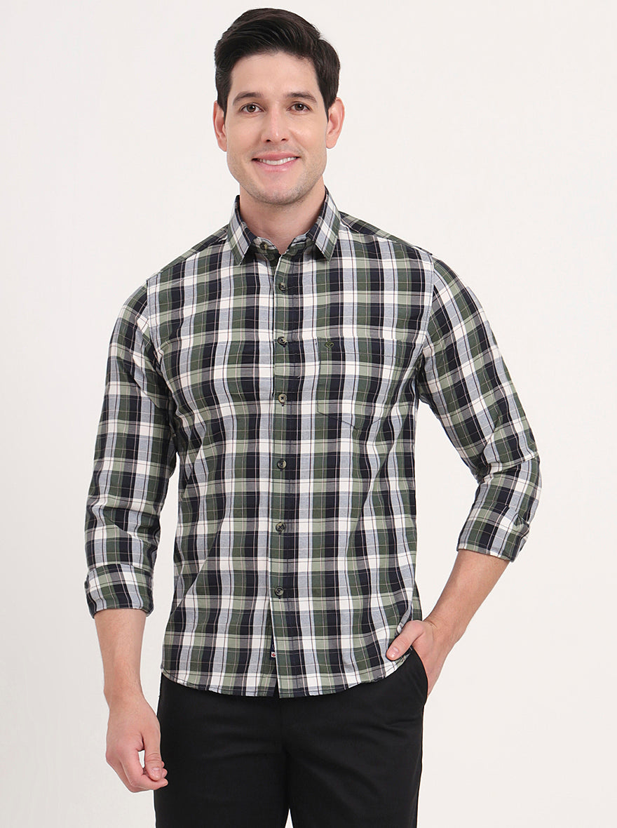 Green Checked Slim Fit Casual Shirt | Greenfibre