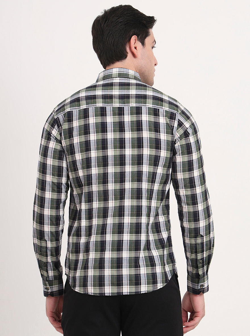 Green Checked Slim Fit Casual Shirt | Greenfibre