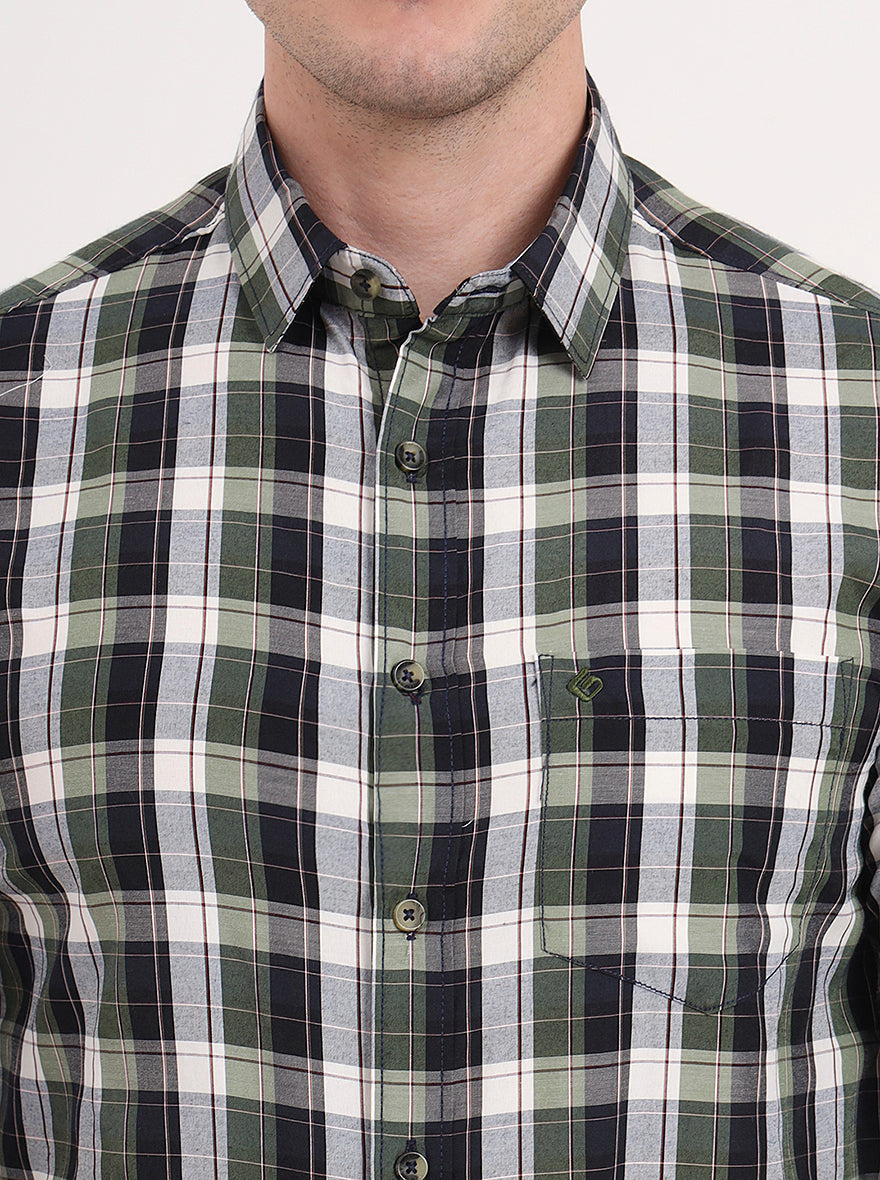 Green Checked Slim Fit Casual Shirt | Greenfibre