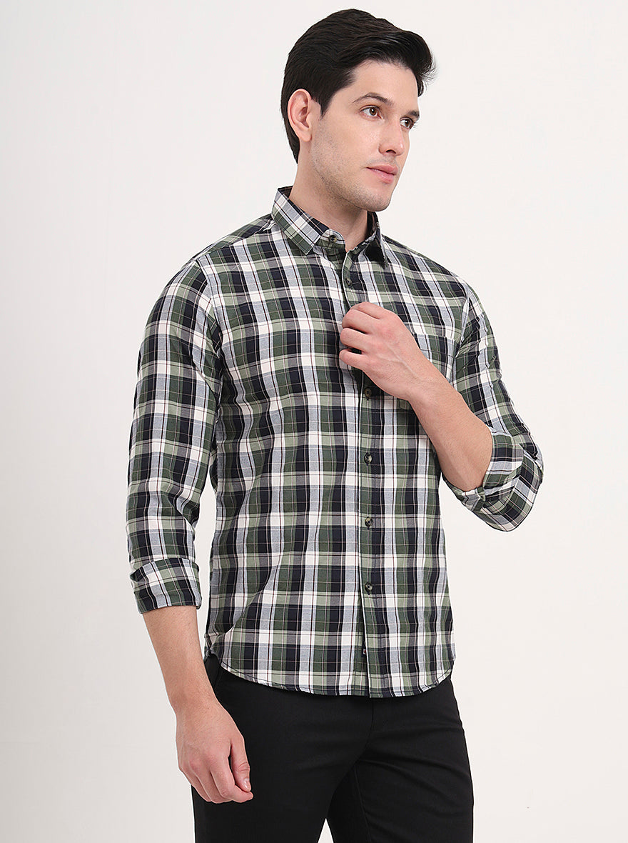 Green Checked Slim Fit Casual Shirt | Greenfibre