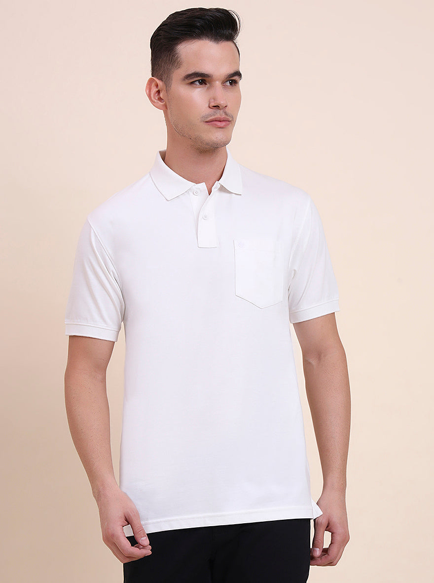White Solid Regular Fit Polo T-Shirt | Greenfibre