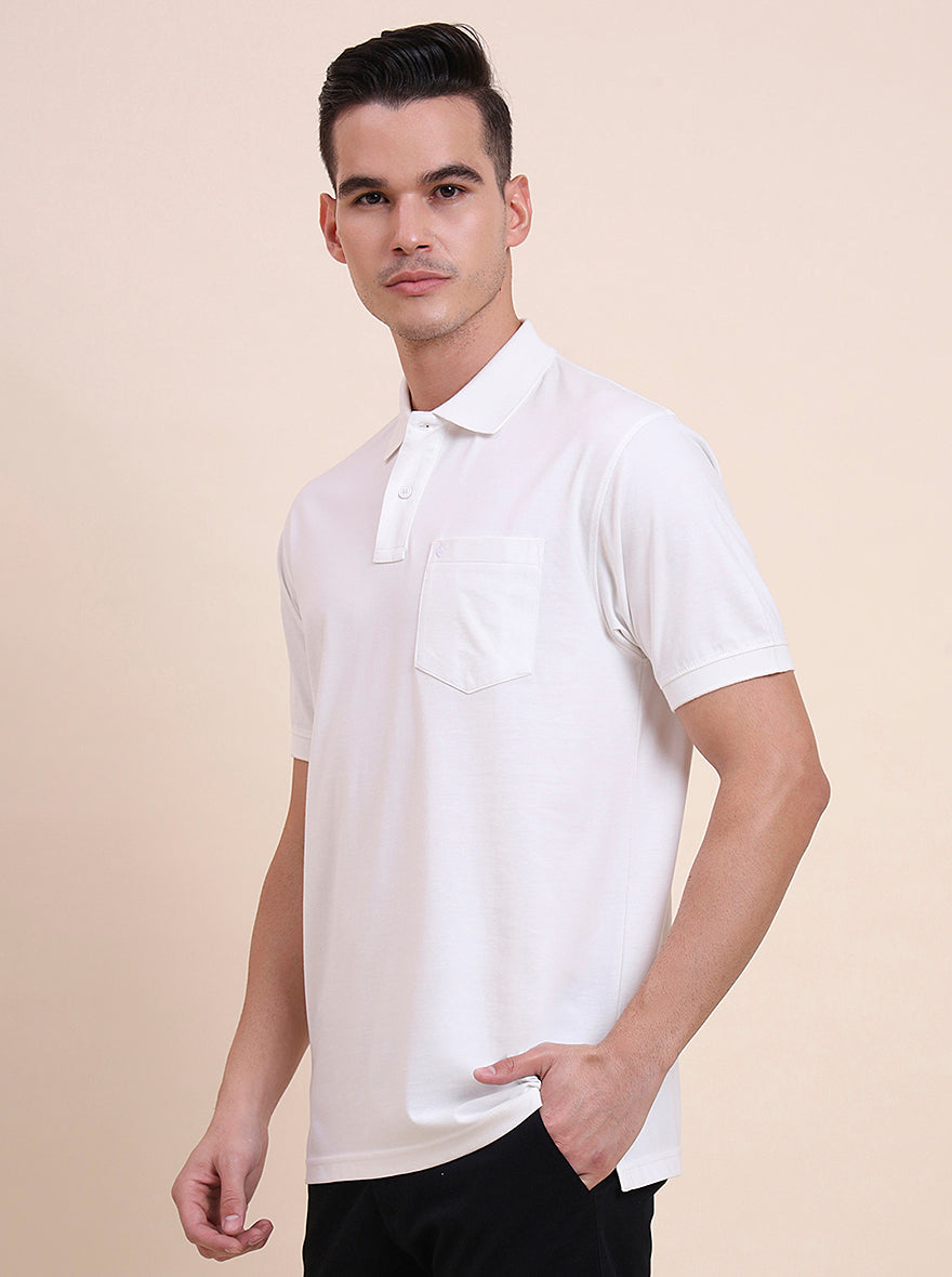 White Solid Regular Fit Polo T-Shirt | Greenfibre