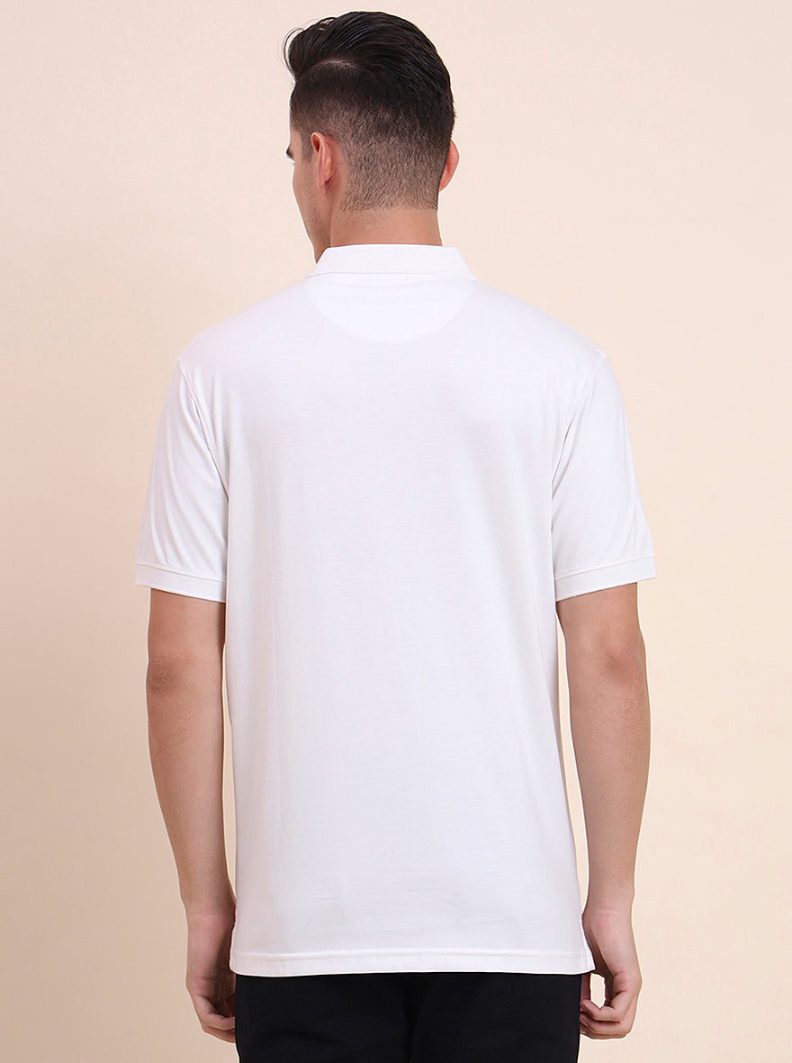 White Solid Regular Fit Polo T-Shirt | Greenfibre