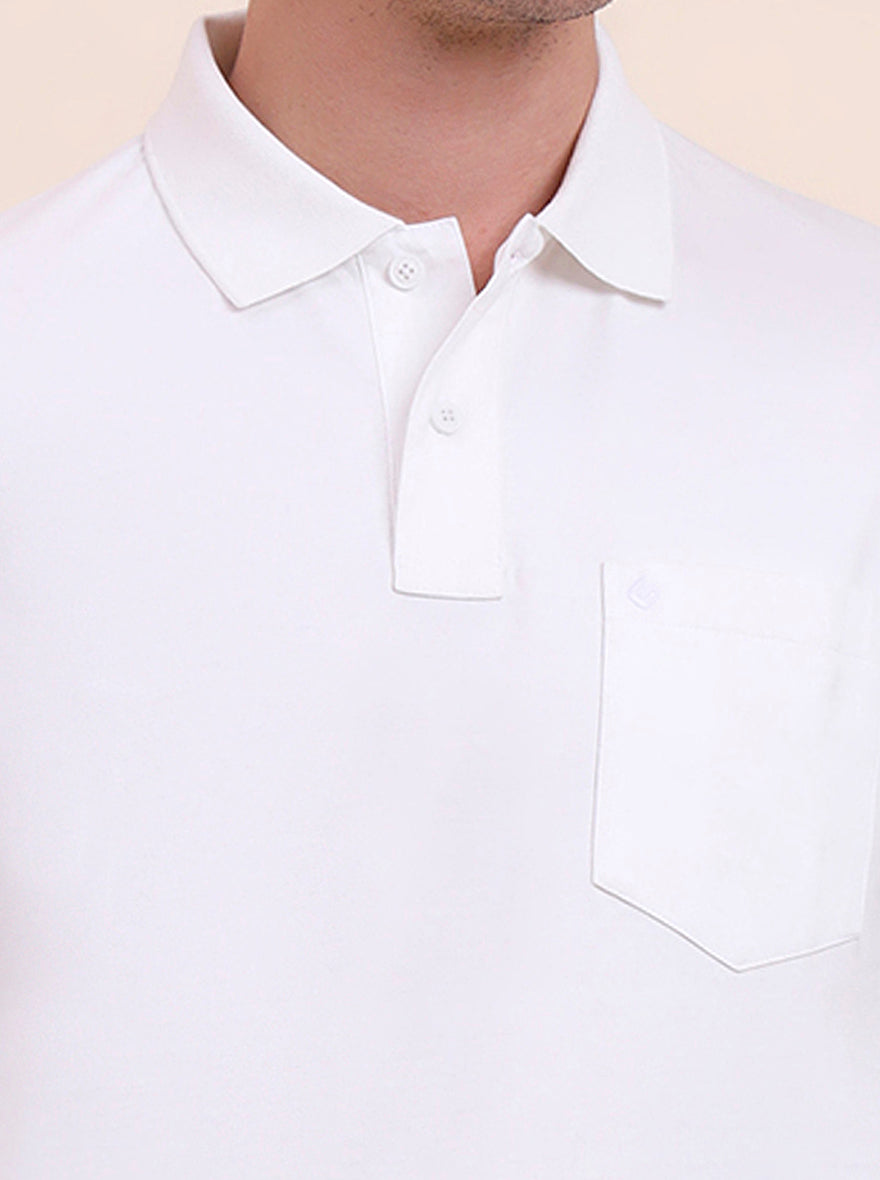 White Solid Regular Fit Polo T-Shirt | Greenfibre