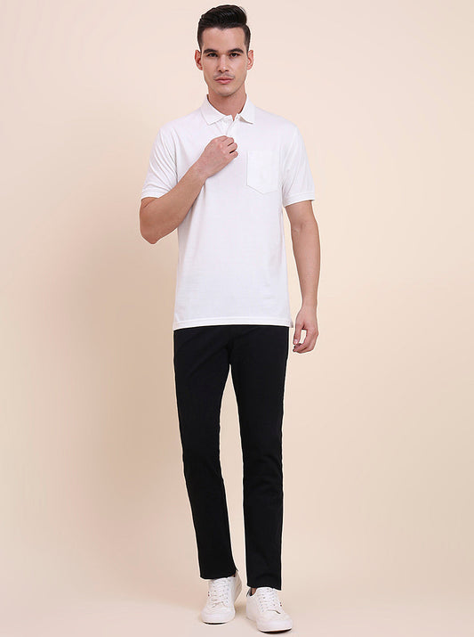 White Solid Regular Fit Polo T-Shirt | Greenfibre