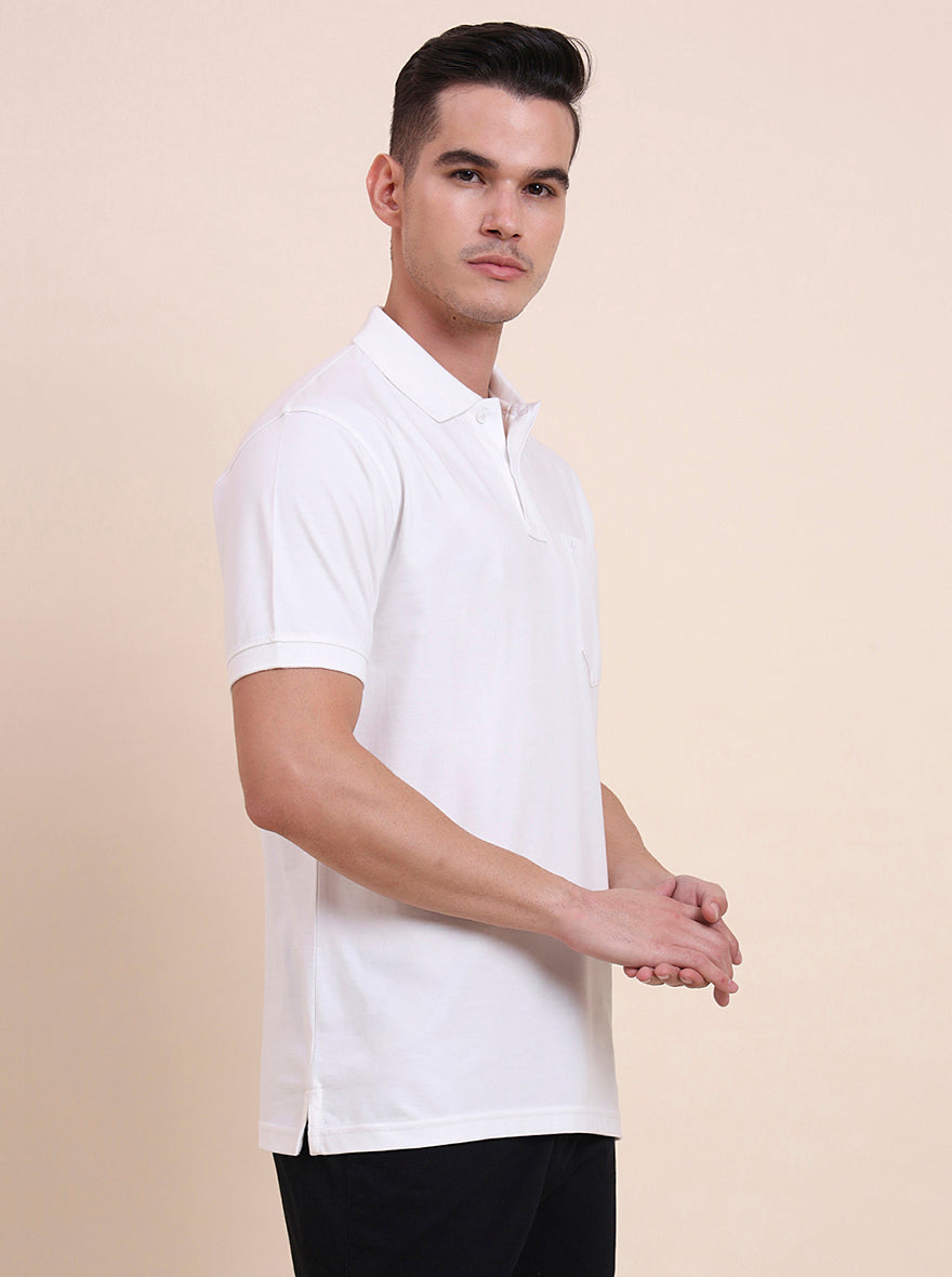 White Solid Regular Fit Polo T-Shirt | Greenfibre