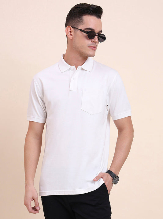 White Solid Regular Fit Polo T-Shirt | Greenfibre