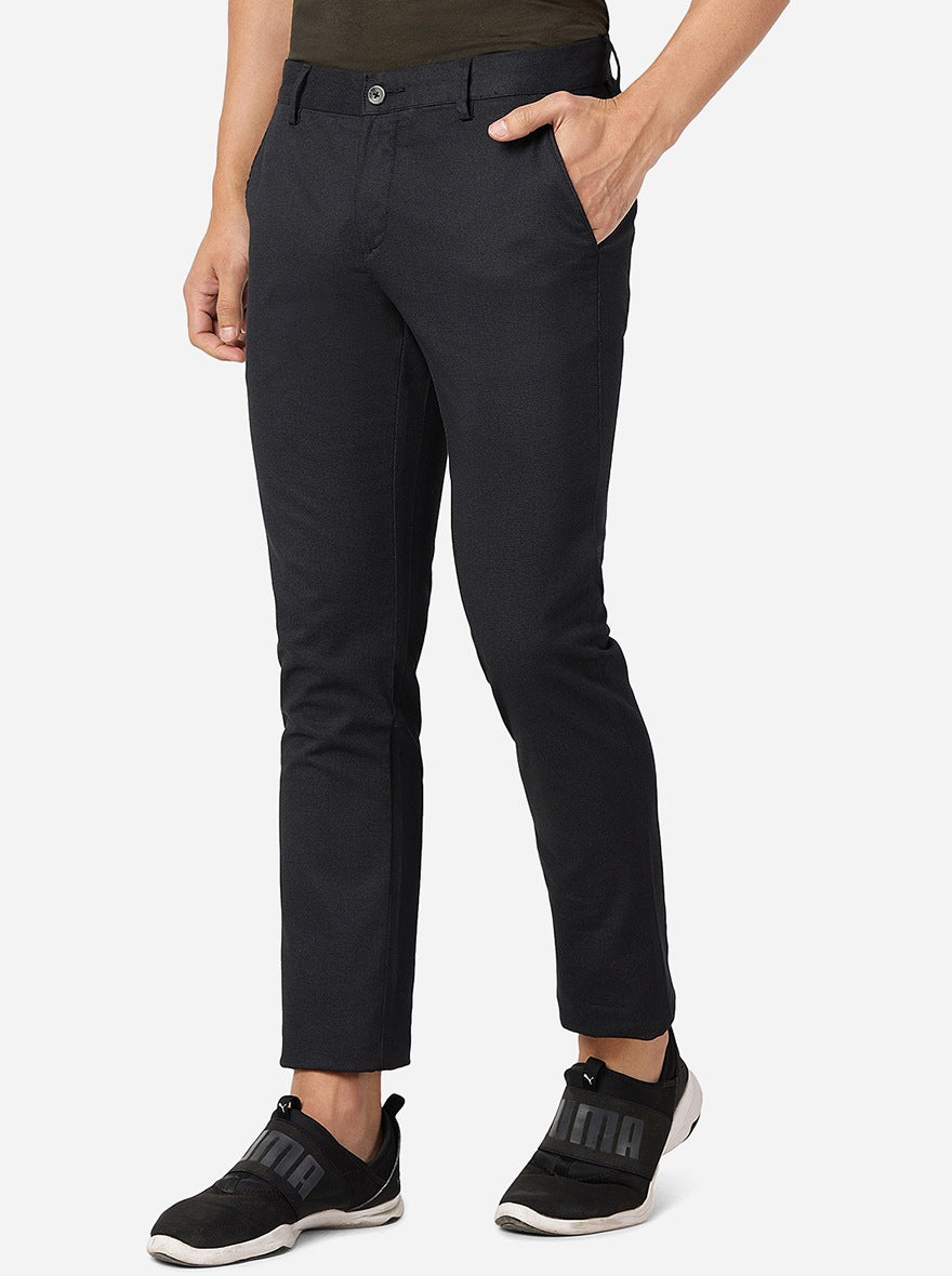 Black Solid Super Slim Fit Casual Trouser | Greenfibre