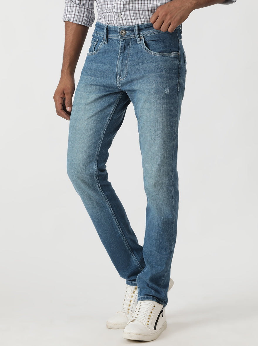 Light Blue Washed Slim Fit Jeans | Greenfibre